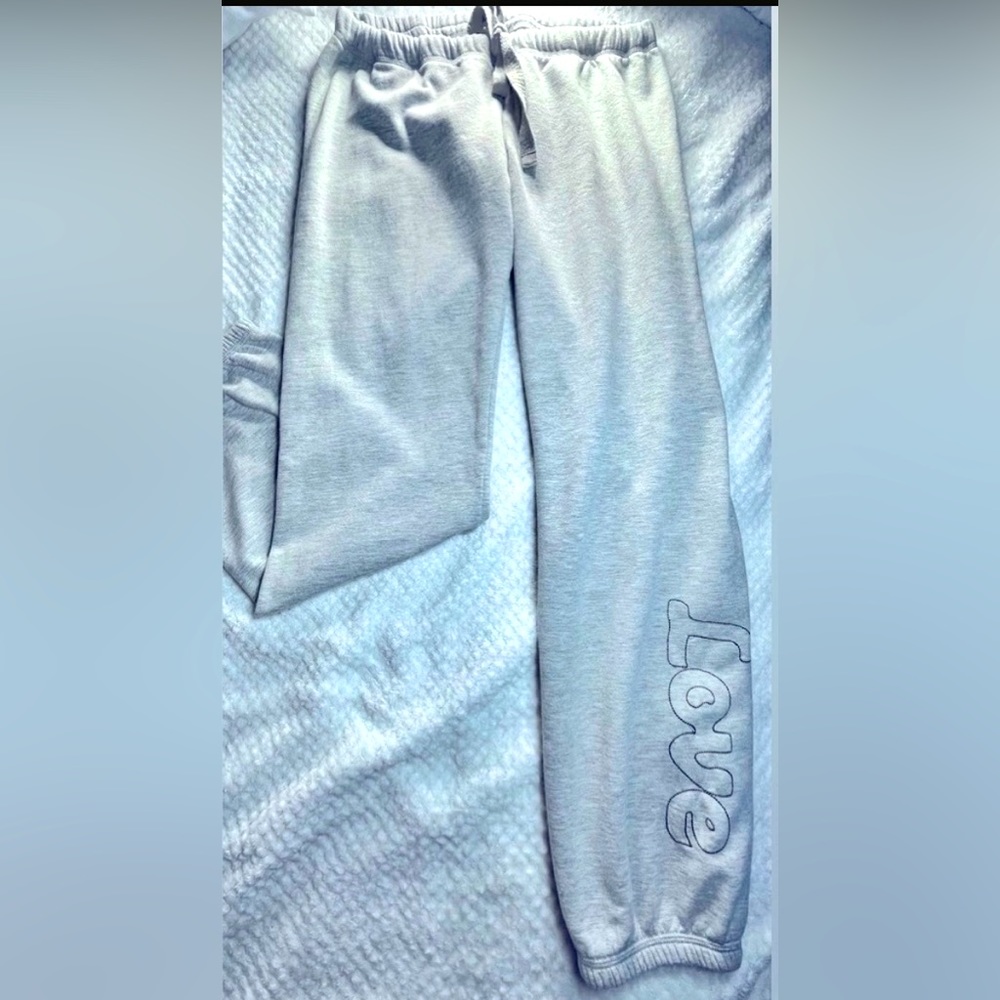 Womens Gray Joggers | LOVE on leg | Medium
